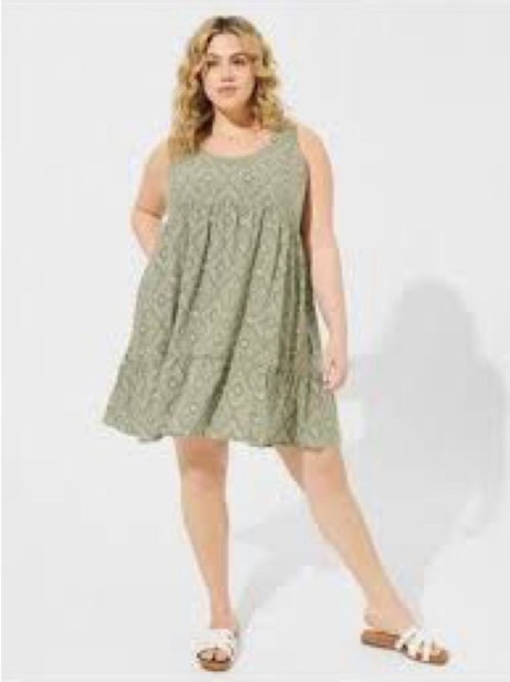 NWT Torrid Plus Size Olive Green Mini Swing Dress Tribal Boho Cottagecore 2X 245